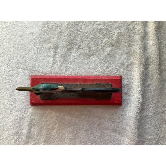 Vintage Cast Iron Figural Nutcracker Red Wooden Base Collectible Kitchen Tool - Picture 12 of 13